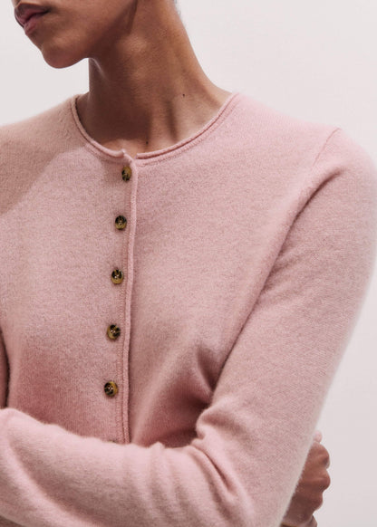 ME+EM Clothing Pink Cashmere Roll Trim Straight Cardigan