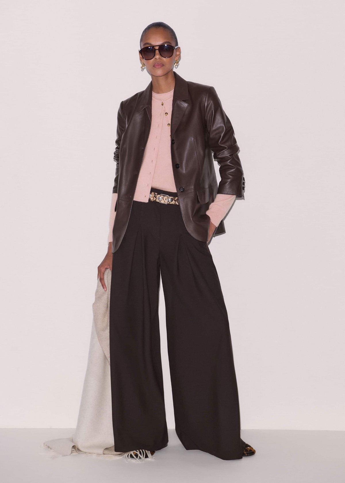 ME+EM Clothing Pink Cashmere Roll Trim Straight Cardigan