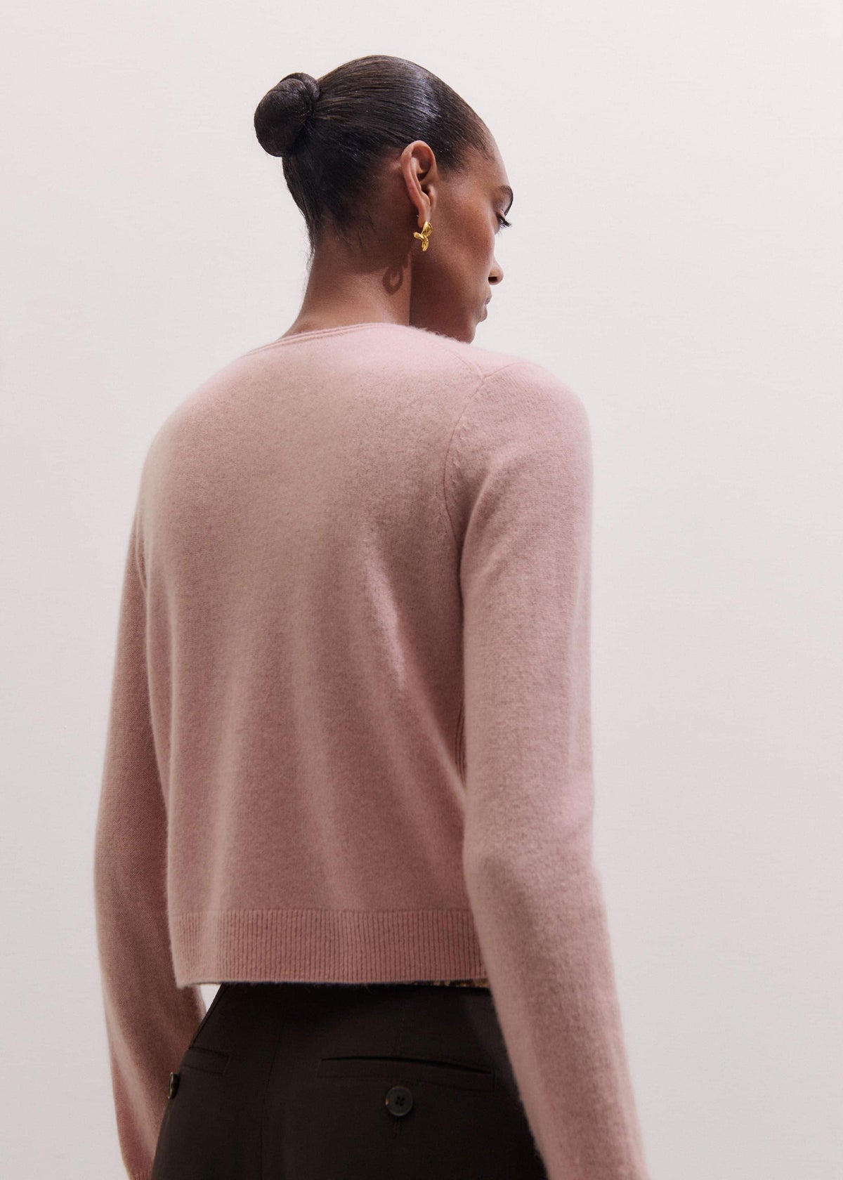 ME+EM Clothing Pink Cashmere Roll Trim Straight Cardigan