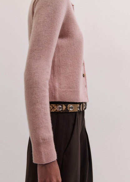 ME+EM Clothing Pink Cashmere Roll Trim Straight Cardigan