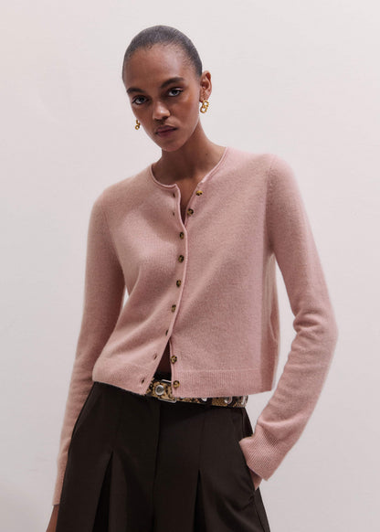 ME+EM Clothing Pink Cashmere Roll Trim Straight Cardigan