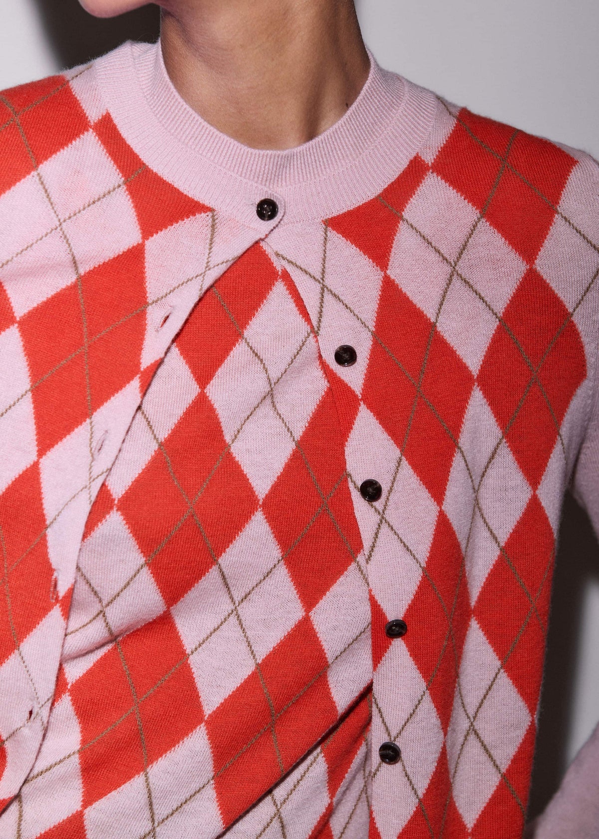 ME+EM Clothing Pink Fine Argyle Slim Knit Cardigan