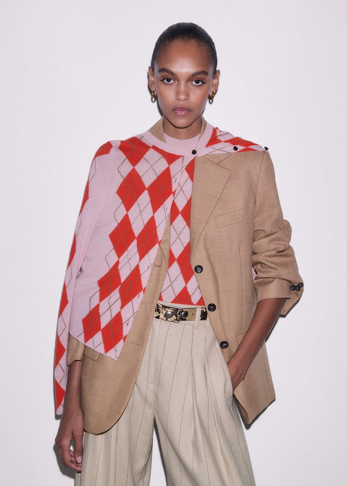 ME+EM Clothing Pink Fine Argyle Slim Knit Cardigan