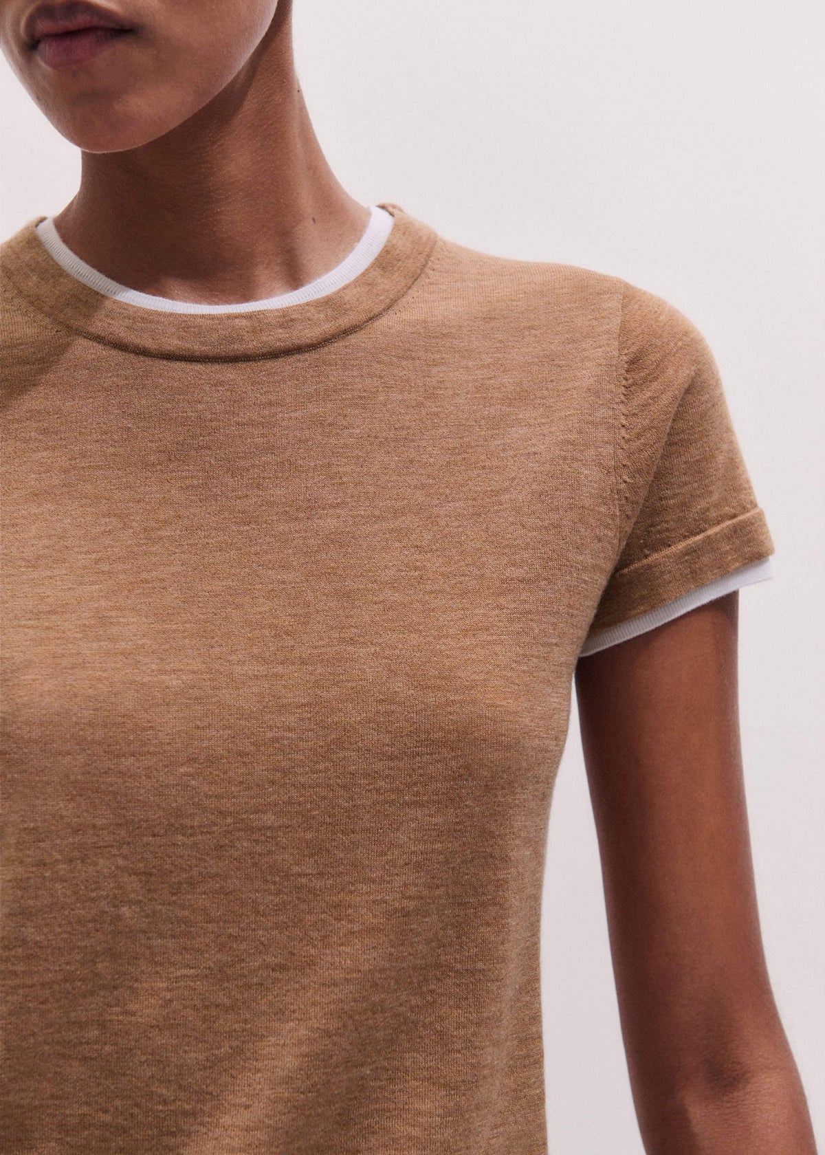 ME+EM Clothing Light Brown Barely There Contrast Trim Knit Baby Tee