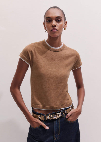 ME+EM Clothing Light Brown Barely There Contrast Trim Knit Baby Tee
