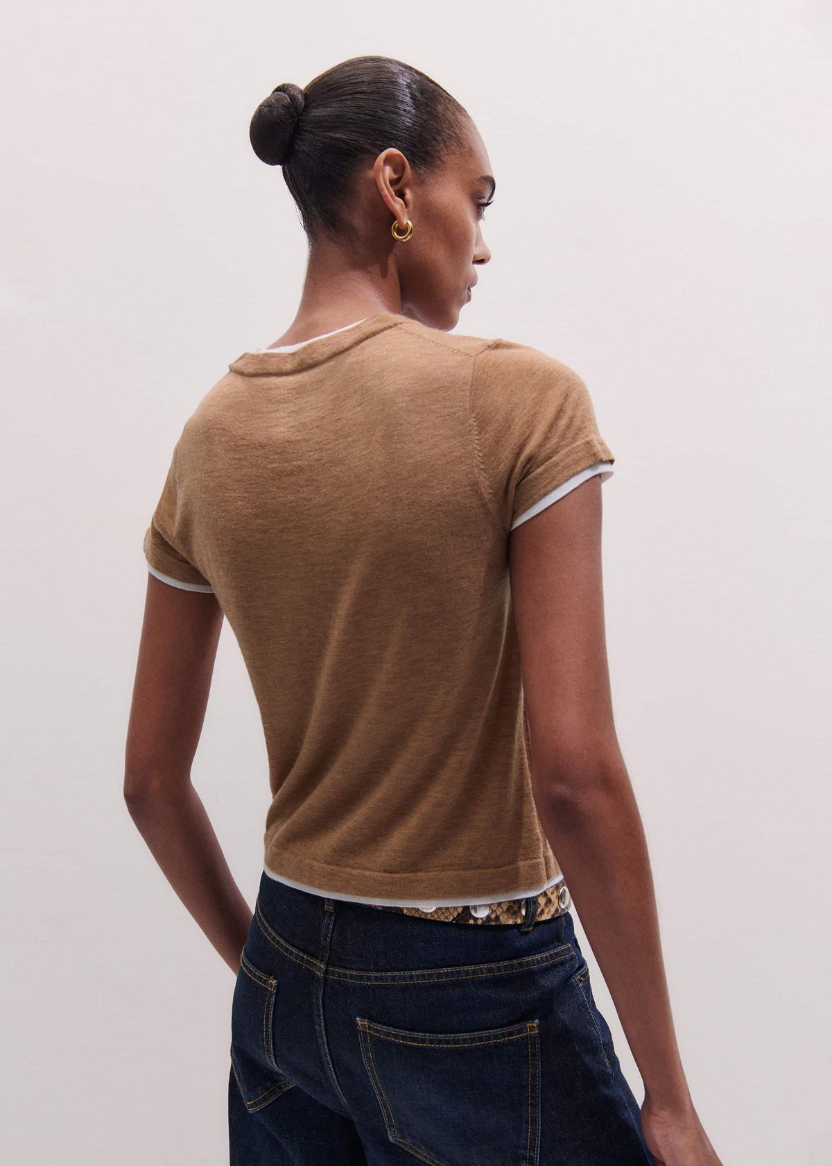 ME+EM Clothing Light Brown Barely There Contrast Trim Knit Baby Tee