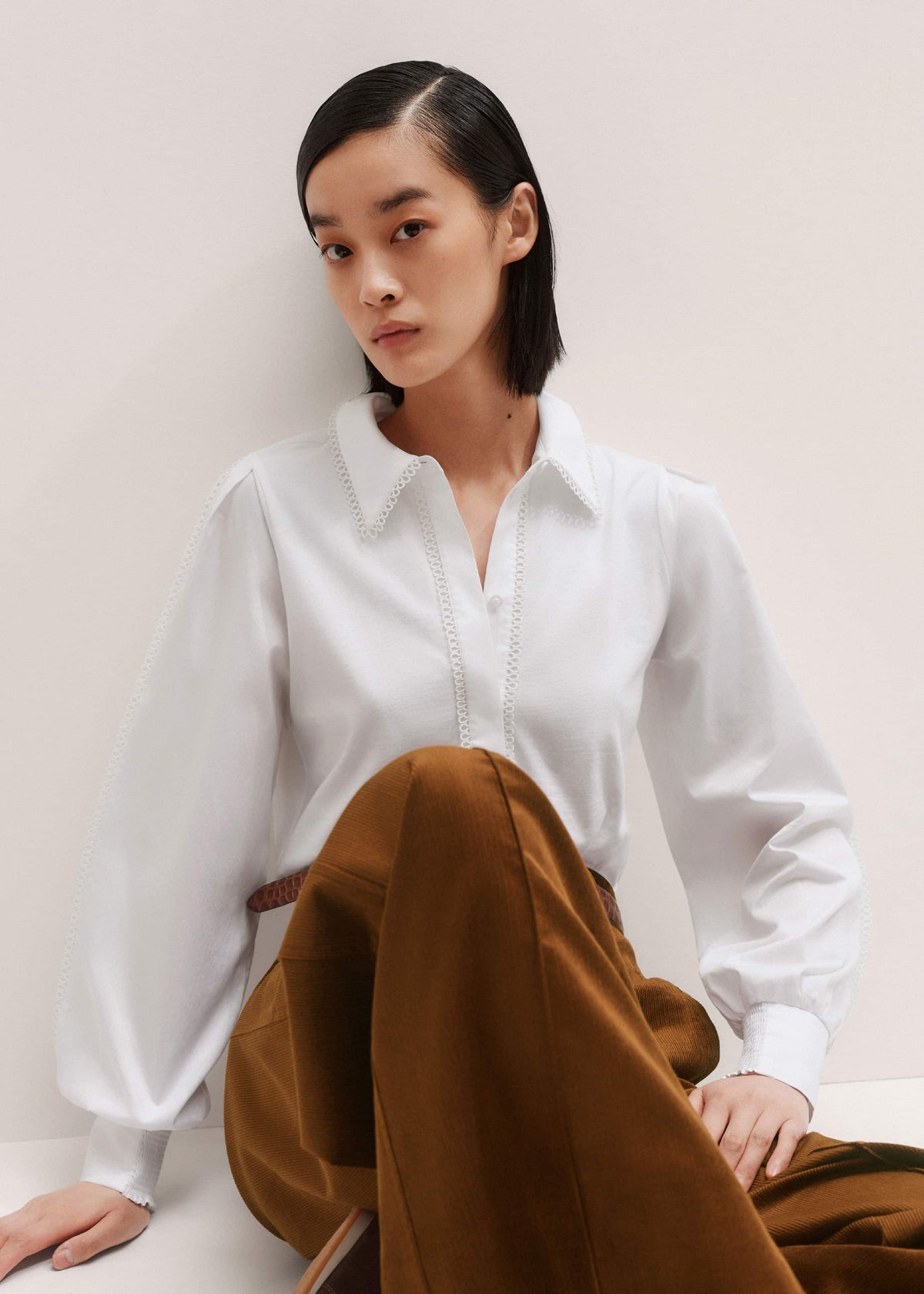 ME+EM Clothing White Collared Layering Top