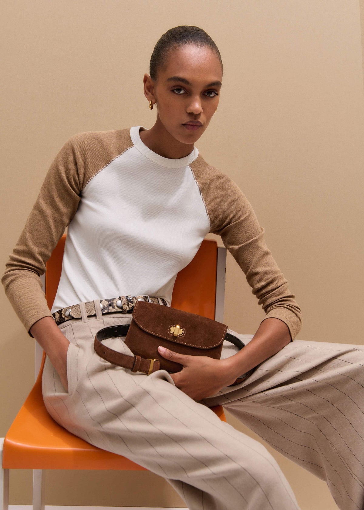 ME+EM Clothing Cream Ultimate Slim Baseball Top