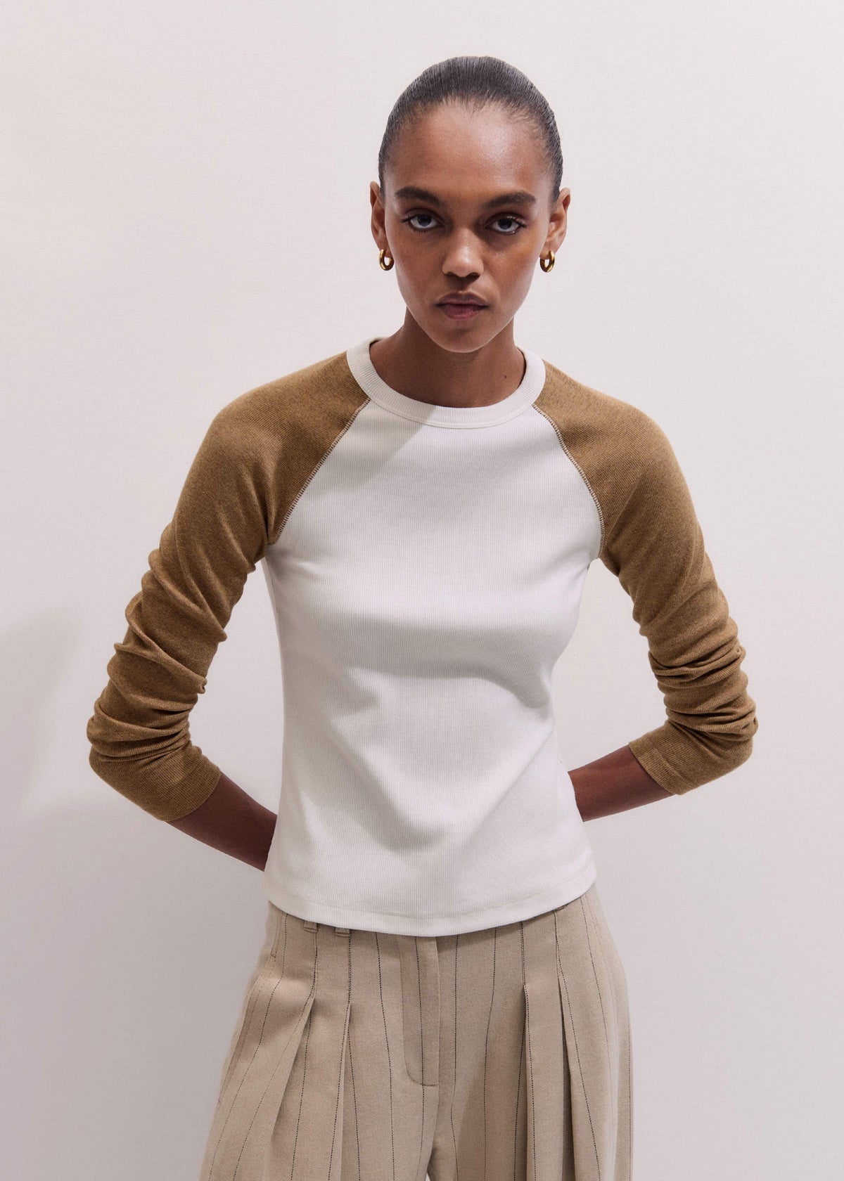 ME+EM Clothing Cream Ultimate Slim Baseball Top