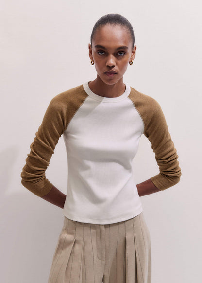 ME+EM Clothing Cream Ultimate Slim Baseball Top