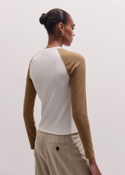 ME+EM Clothing Cream Ultimate Slim Baseball Top