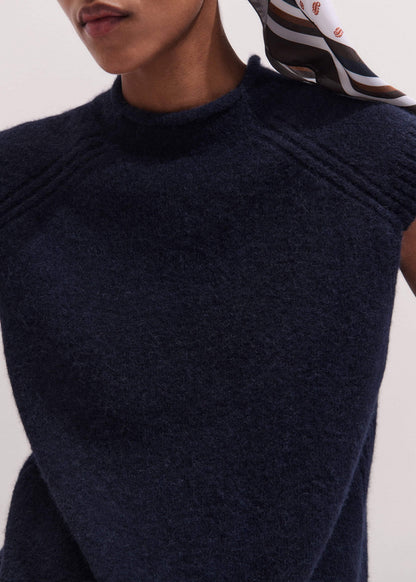 ME+EM Clothing Navy Roll Trim Straight Layering Sweater Vest