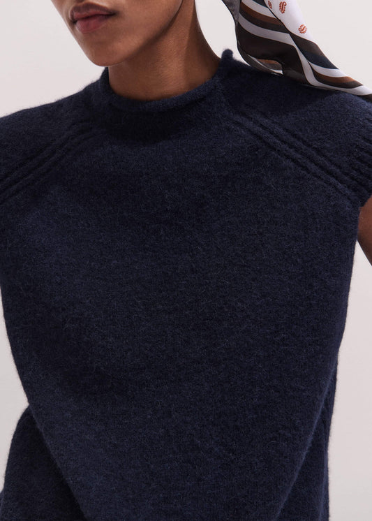 ME+EM Clothing Navy Roll Trim Straight Layering Sweater Vest