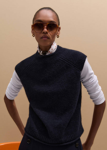 ME+EM Clothing Navy Roll Trim Straight Layering Sweater Vest
