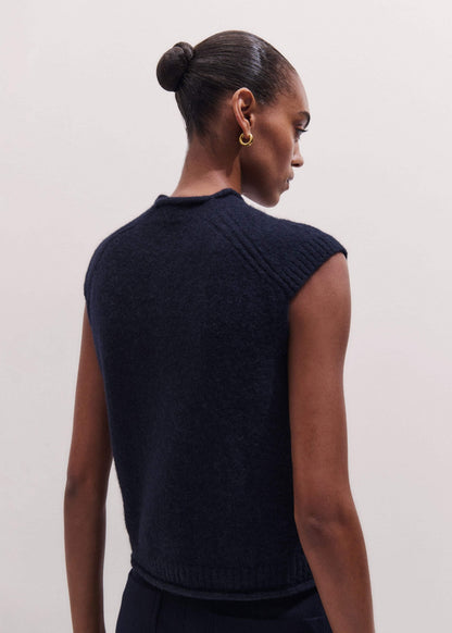 ME+EM Clothing Navy Roll Trim Straight Layering Sweater Vest