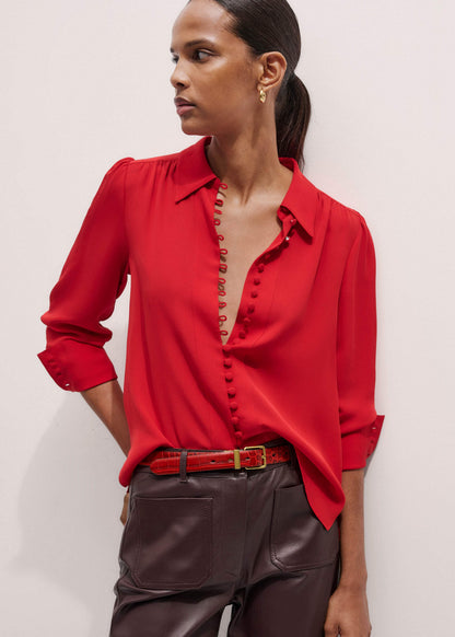 ME+EM Clothing Red Silk Button Layering Shirt + Tie