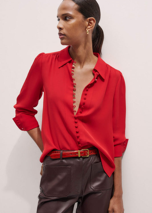 ME+EM Clothing Red Silk Button Layering Shirt + Tie
