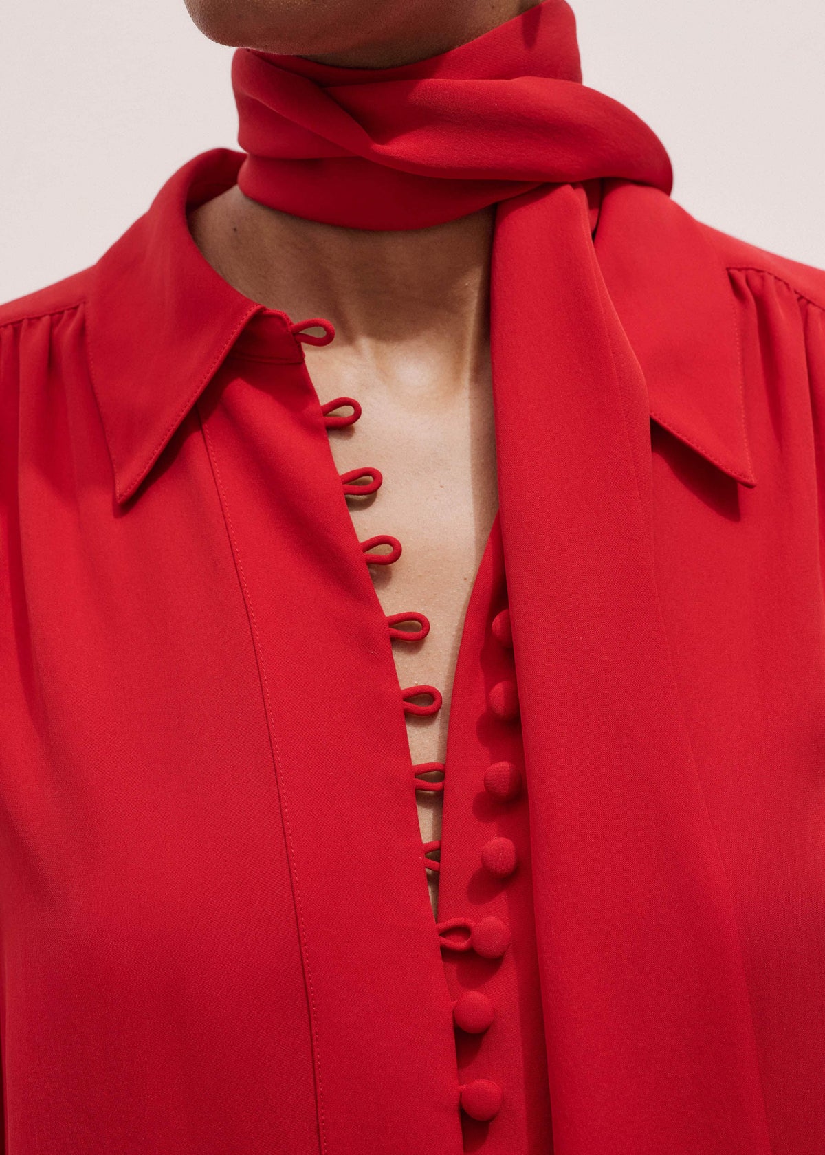 ME+EM Clothing Red Silk Button Layering Shirt + Tie