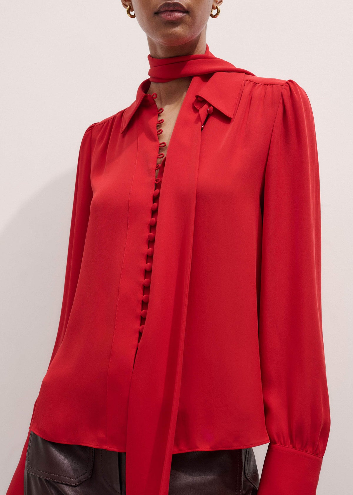 ME+EM Clothing Red Silk Button Layering Shirt + Tie
