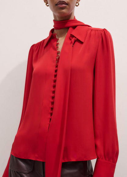 ME+EM Clothing Red Silk Button Layering Shirt + Tie