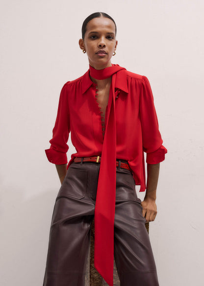 ME+EM Clothing Red Silk Button Layering Shirt + Tie