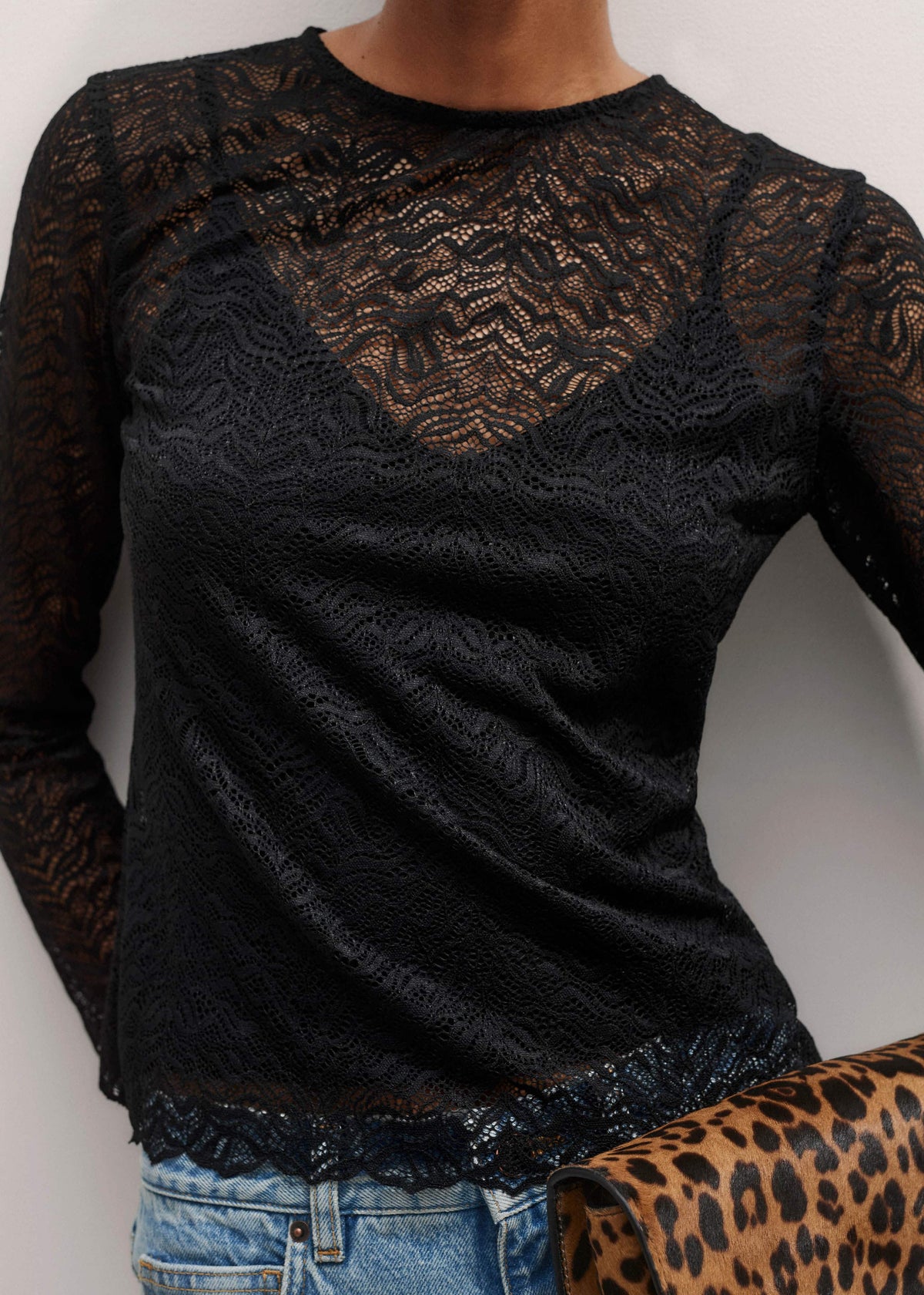 ME+EM Clothing Black Lace Crew Neck Top