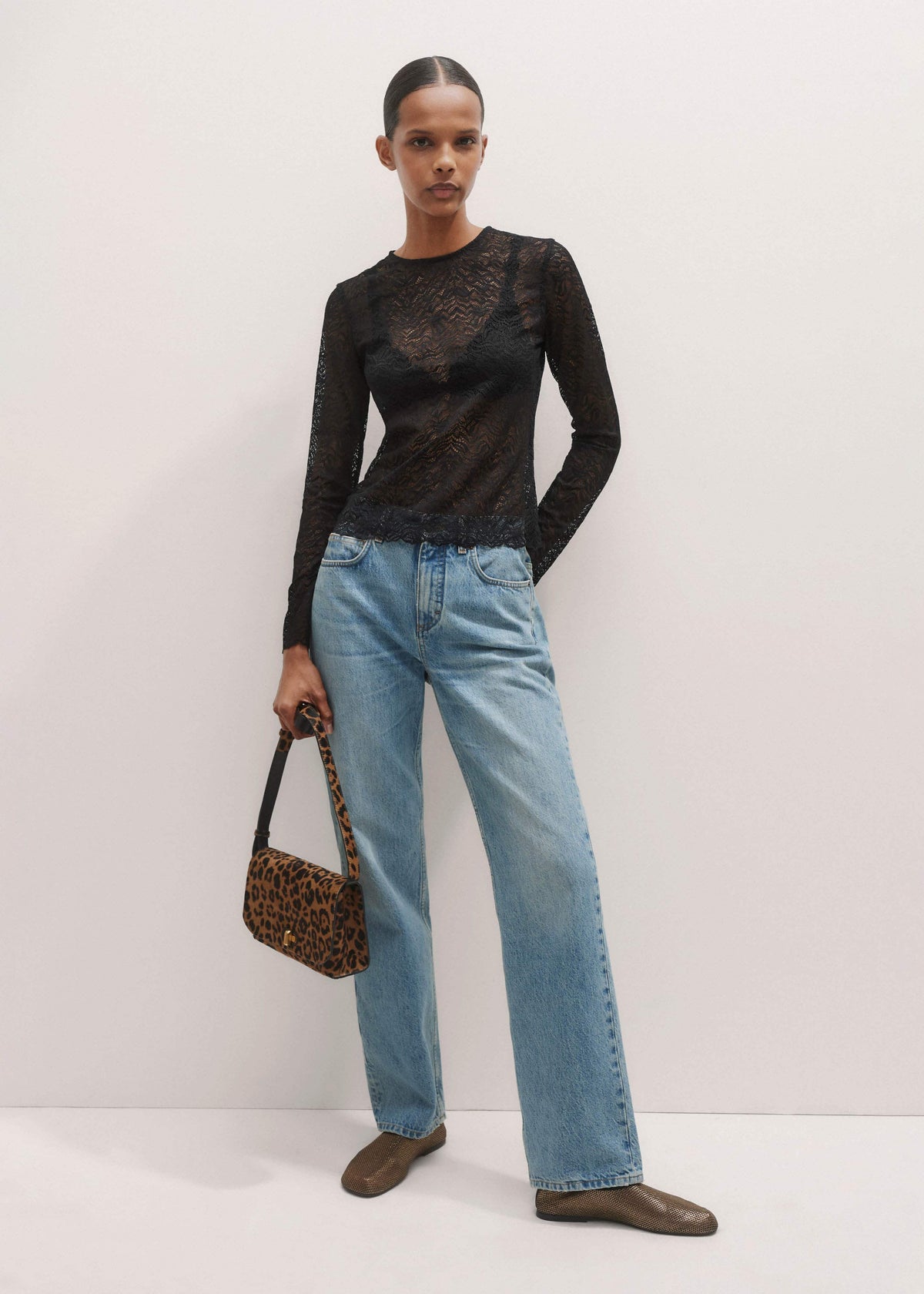 ME+EM Clothing Black Lace Crew Neck Top