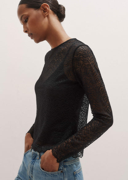 ME+EM Clothing Black Lace Crew Neck Top