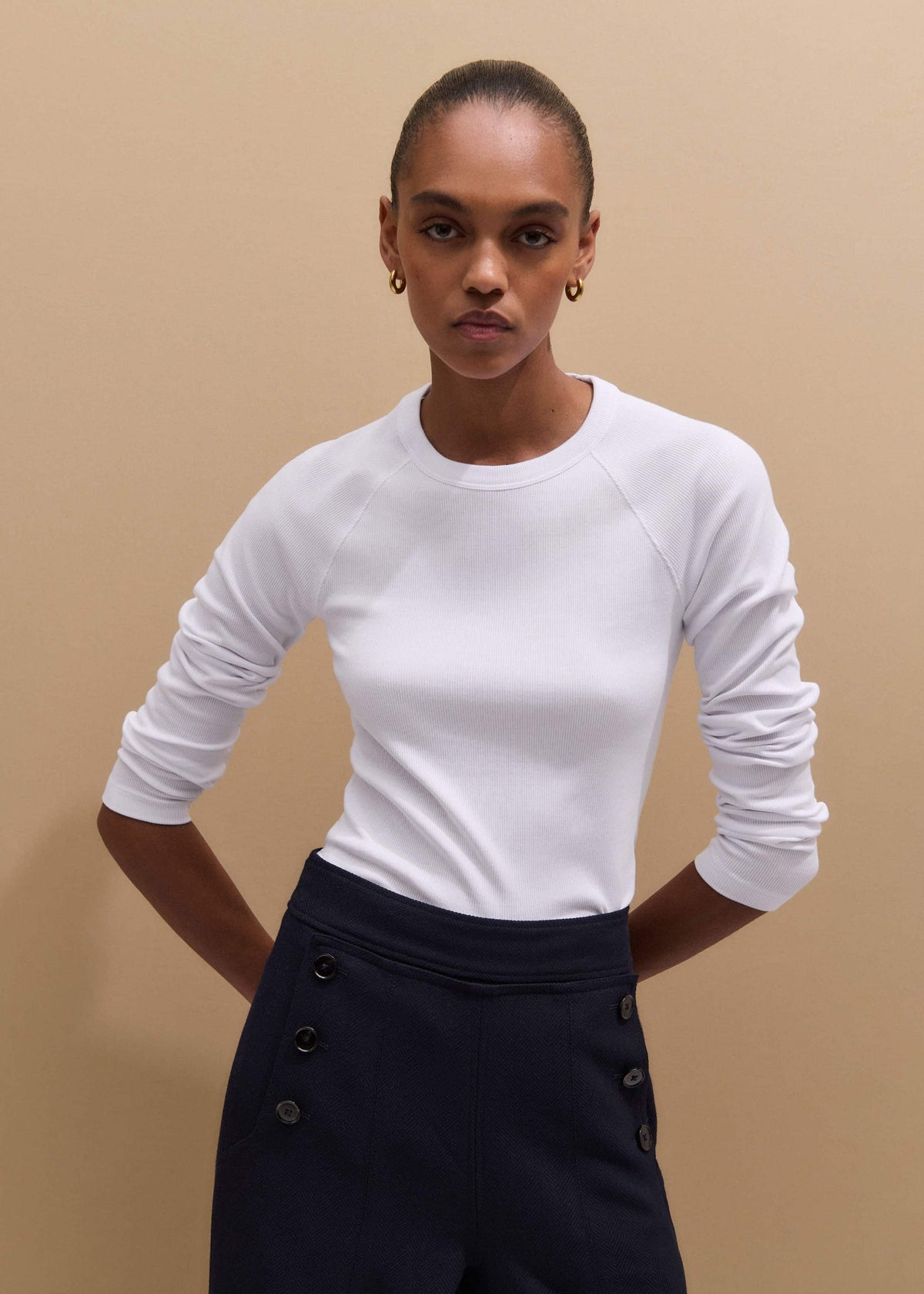 ME+EM Clothing White Ultimate Slim Baseball Top