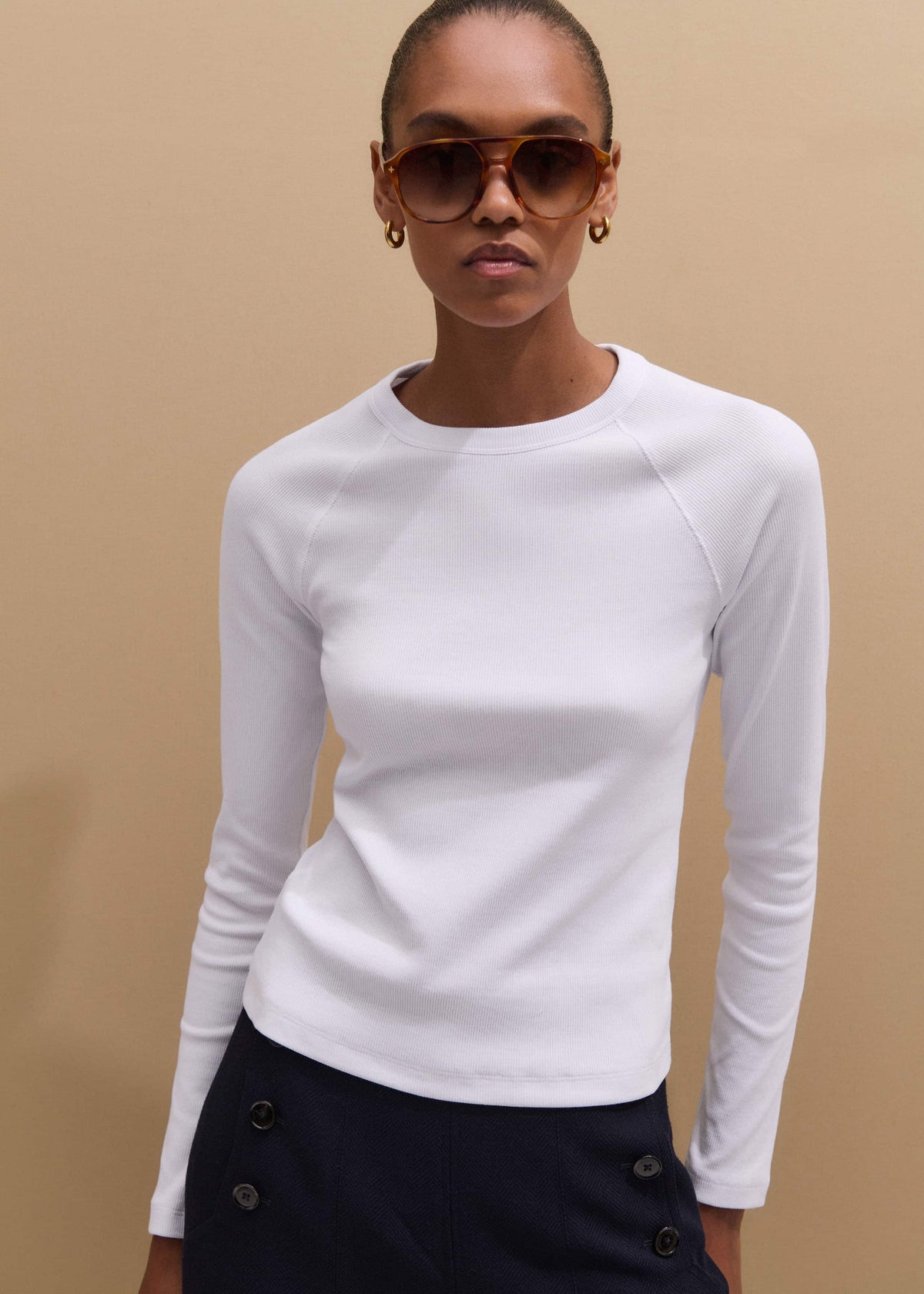 ME+EM Clothing White Ultimate Slim Baseball Top