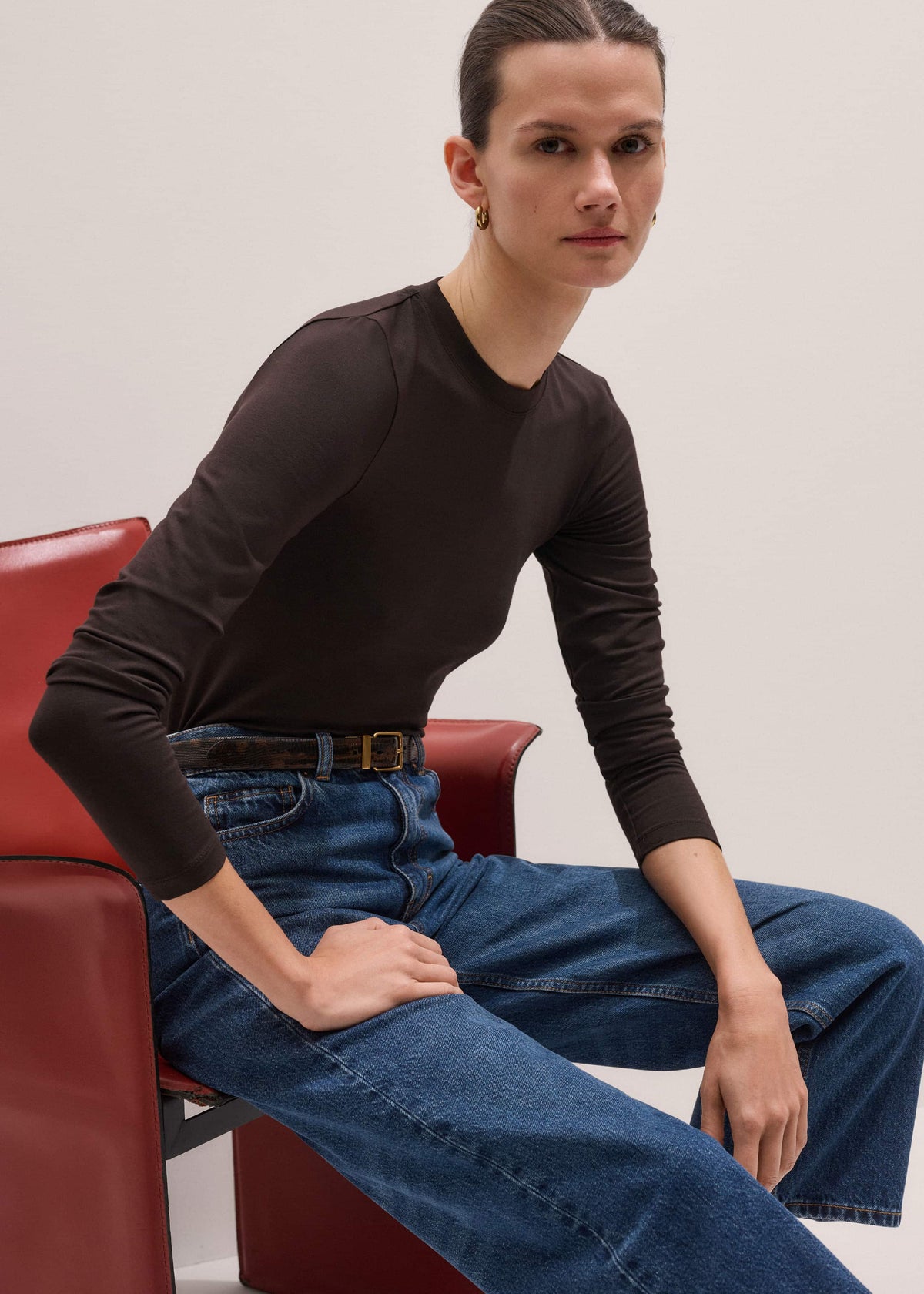 ME+EM Clothing Brown Slim Crew Neck Top