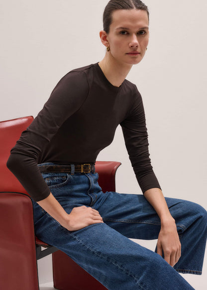 ME+EM Clothing Brown Slim Crew Neck Top