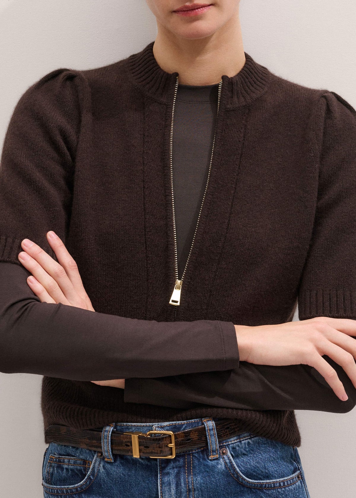 ME+EM Clothing Brown Slim Crew Neck Top