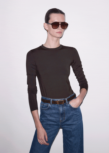ME+EM Clothing Brown Slim Crew Neck Top
