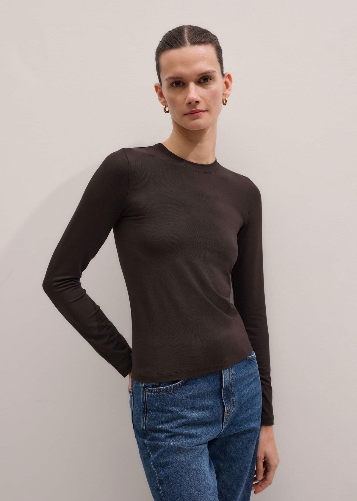 ME+EM Clothing Brown Slim Crew Neck Top