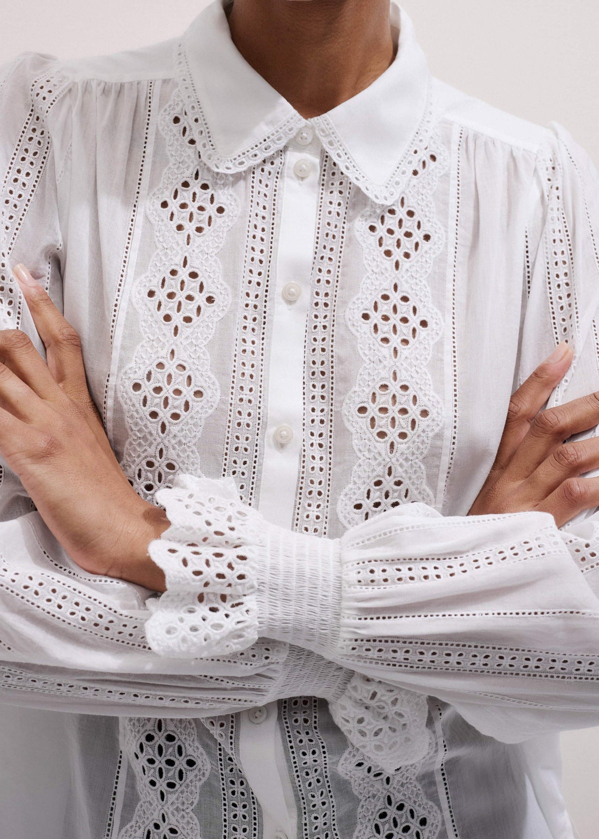 ME+EM Clothing White Cotton Broderie Detail Straight Shirt