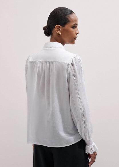 ME+EM Clothing White Cotton Broderie Detail Straight Shirt