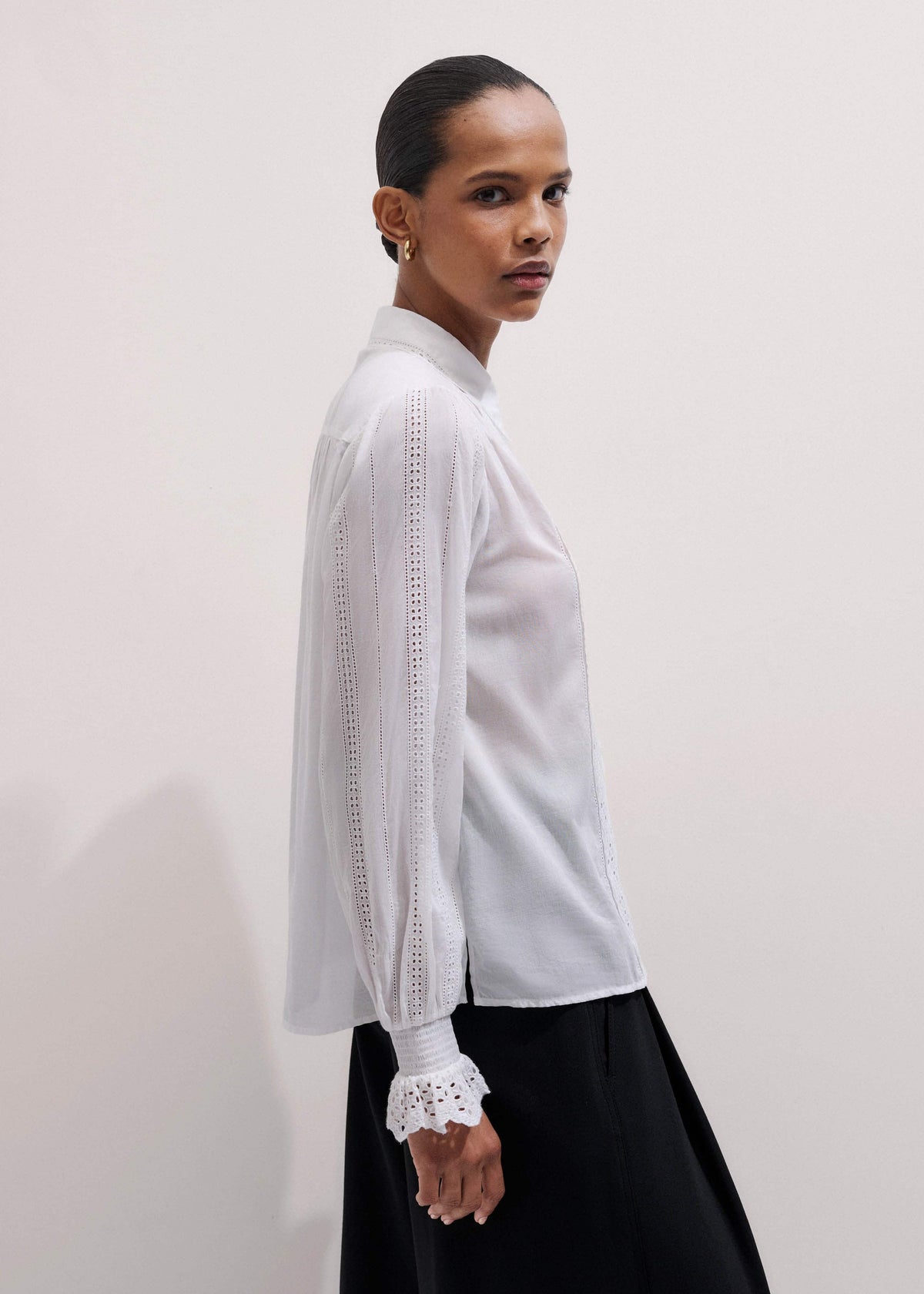 ME+EM Clothing White Cotton Broderie Detail Straight Shirt