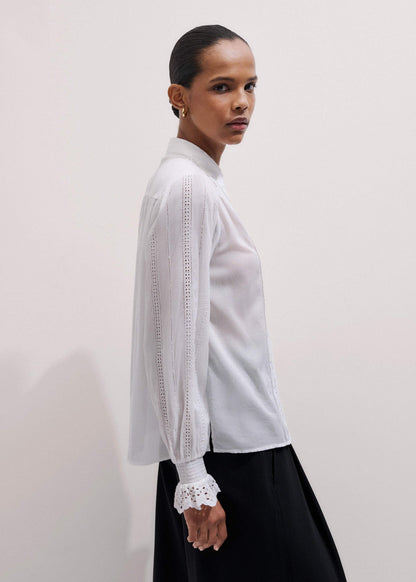 ME+EM Clothing White Cotton Broderie Detail Straight Shirt