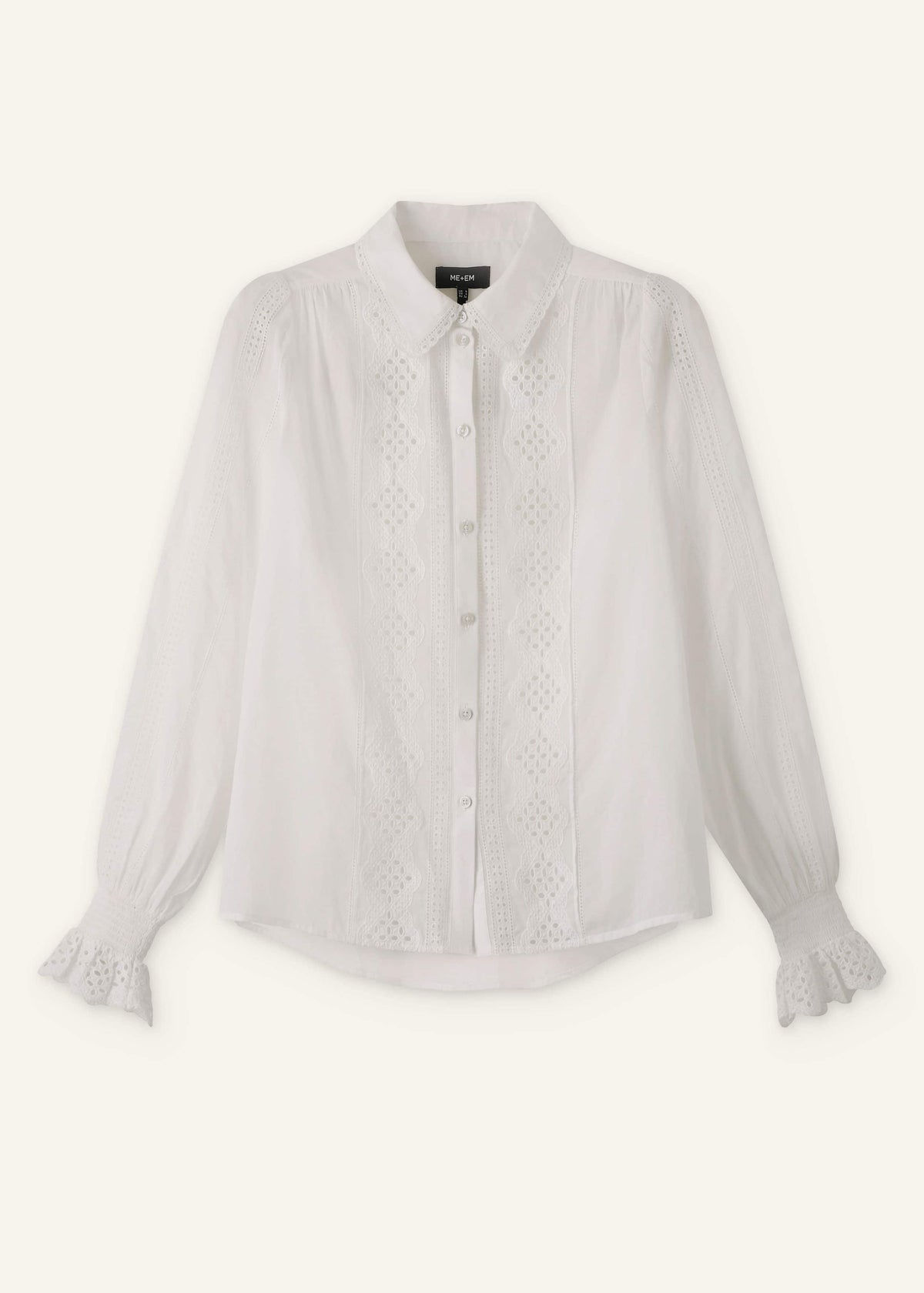 ME+EM Clothing White Cotton Broderie Detail Straight Shirt