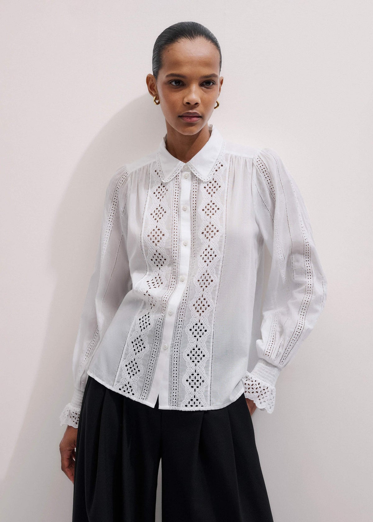 ME+EM Clothing White Cotton Broderie Detail Straight Shirt
