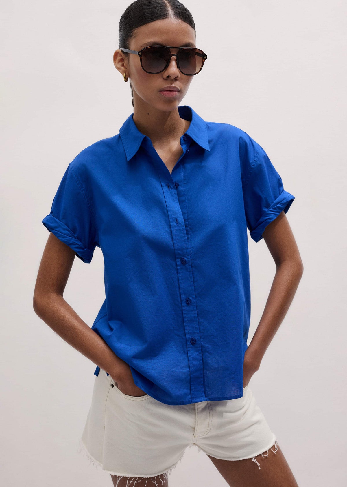 ME+EM Clothing Blue Turn-Up Cuff Shirt