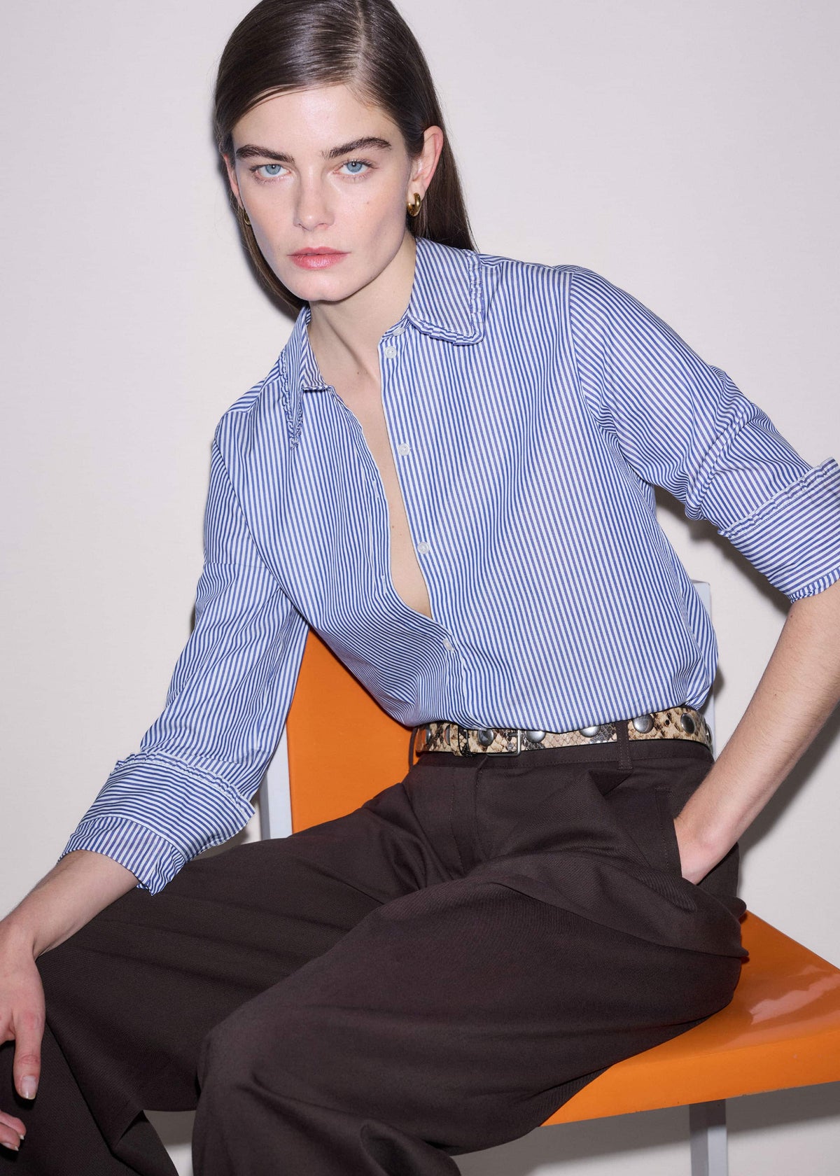 ME+EM Clothing Navy Stripe Frill Collar Forever Shirt