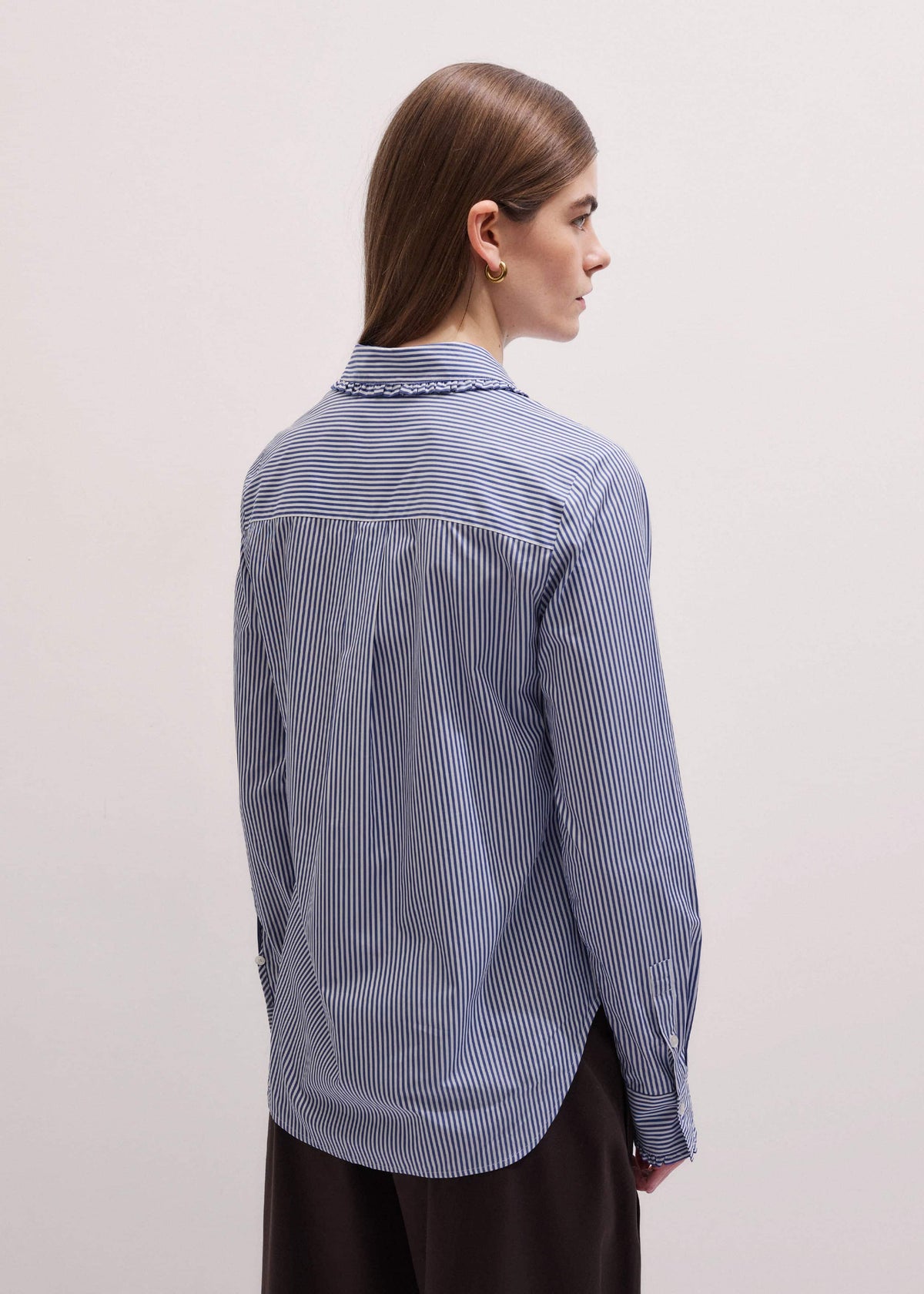 ME+EM Clothing Navy Stripe Frill Collar Forever Shirt