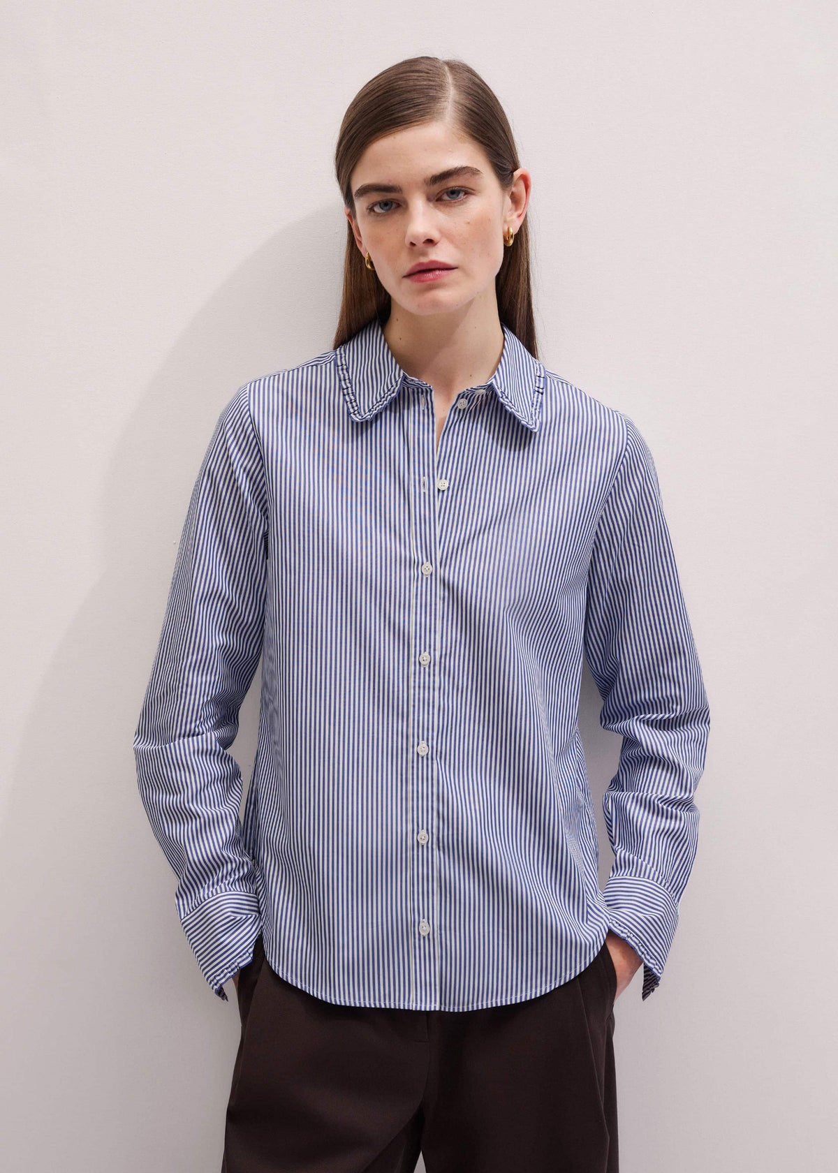 ME+EM Clothing Navy Stripe Frill Collar Forever Shirt