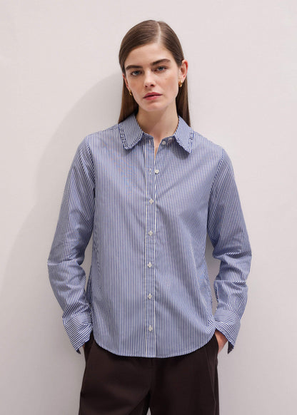 ME+EM Clothing Navy Stripe Frill Collar Forever Shirt