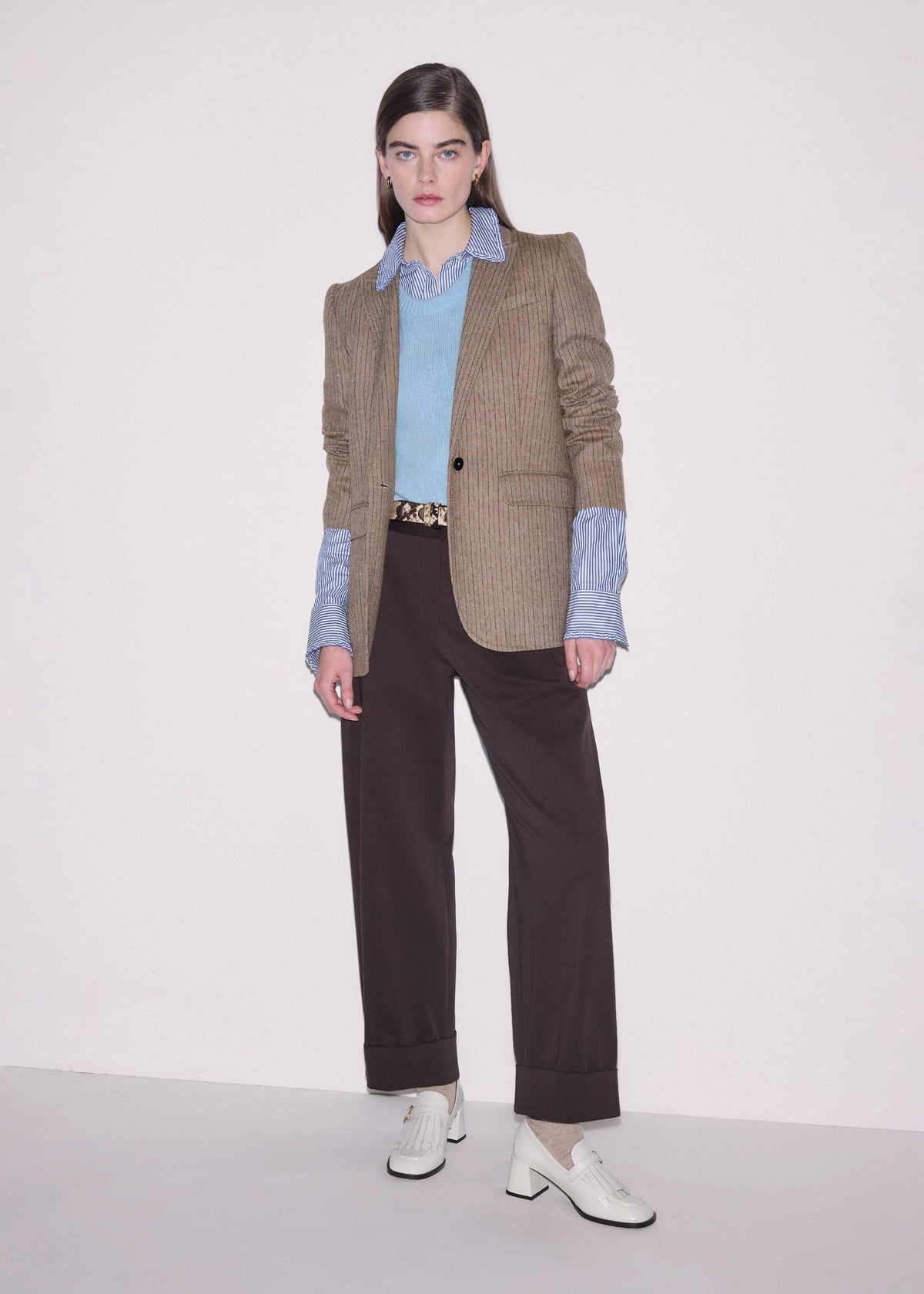 ME+EM Clothing Navy Stripe Frill Collar Forever Shirt