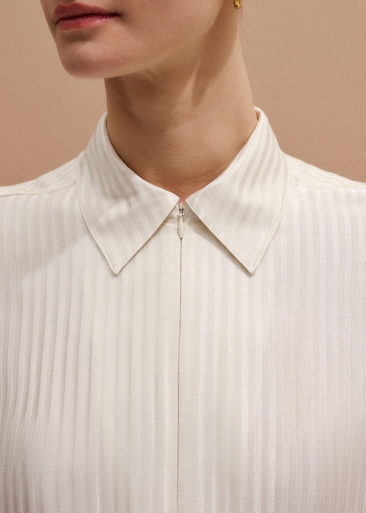 ME+EM Clothing Cream AM-PM Stripe Fluid Satin Shirt + Tie