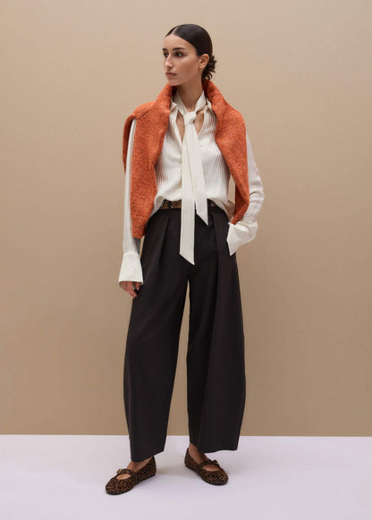 ME+EM Clothing Cream AM-PM Stripe Fluid Satin Shirt + Tie