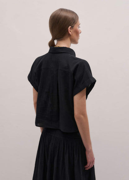 ME+EM Clothing Black Tie Front Beach Shirt